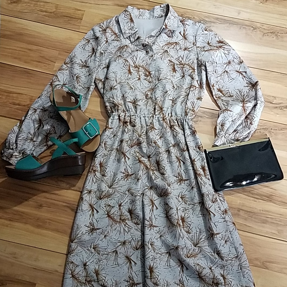 Vintage 80s  Novelty Print Day Dress Medium